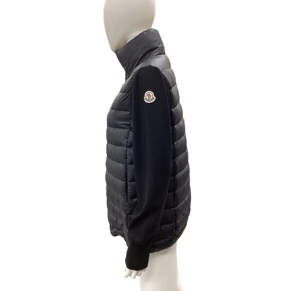 Moncler Jacket Women’s Size XS Quilted Down &Wool Cardigan Sleeves Zipper Black - Picture 3 of 7